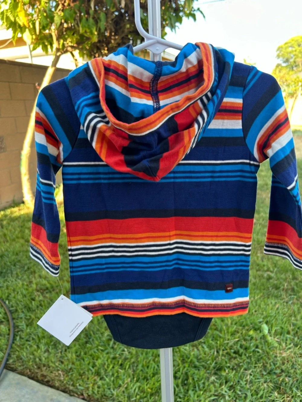 Tea Collection Navy, Blue & Orange Striped Hooded Baby Bodysuit